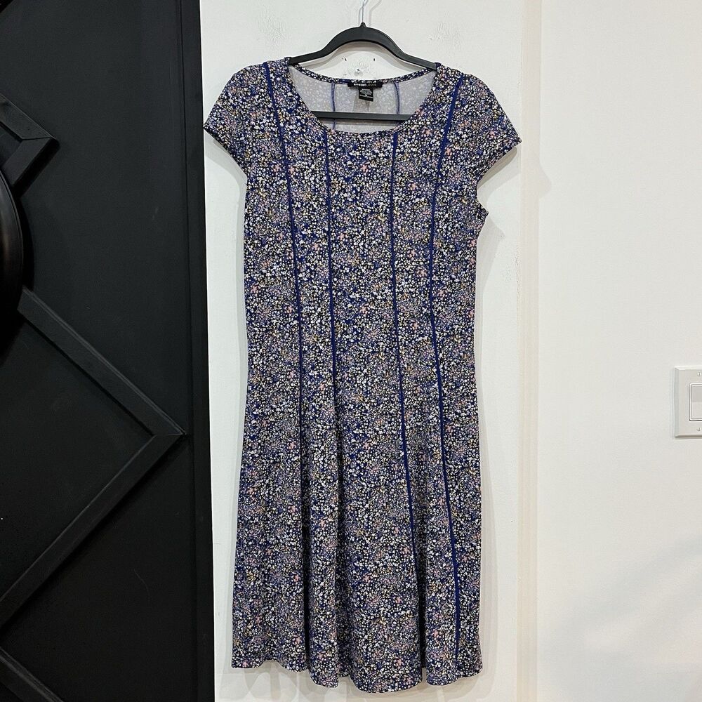 Robert Louis Women’s Blue Floral Cap Sleeve A-Line Dress Size Medium Stretchy